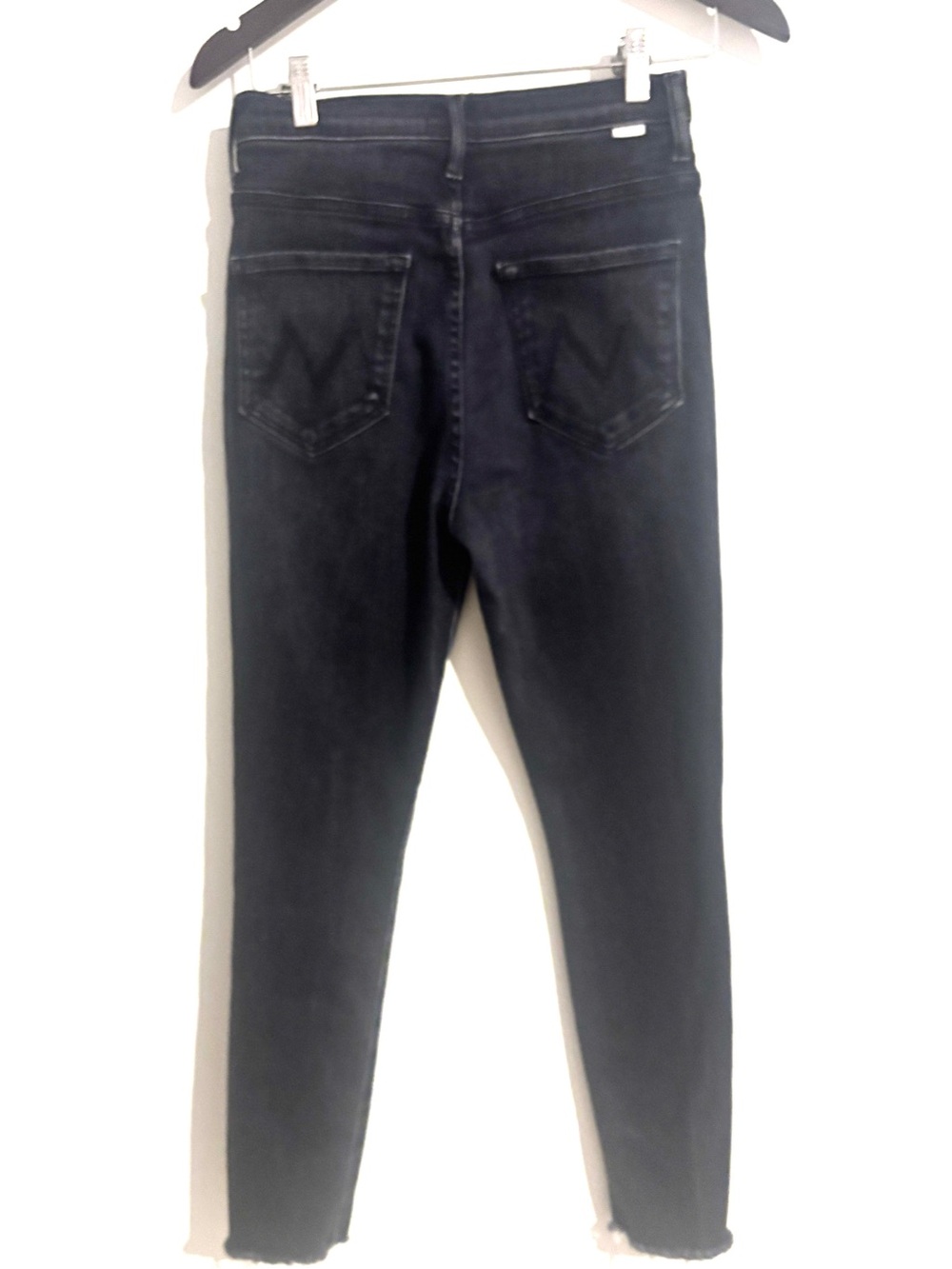 MOTHER Size 28 Pixie Swooner Ankle Fray Black Dark Wash Jeans Back Pocket Detail